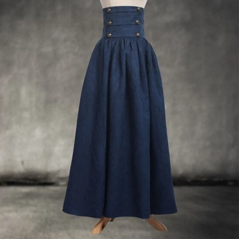 Vintage Medieval Renaissance Pleated Maxi Skirt For Women Halloween Costume High Waist Gown Big Swing Skirt Plus Size 3XL