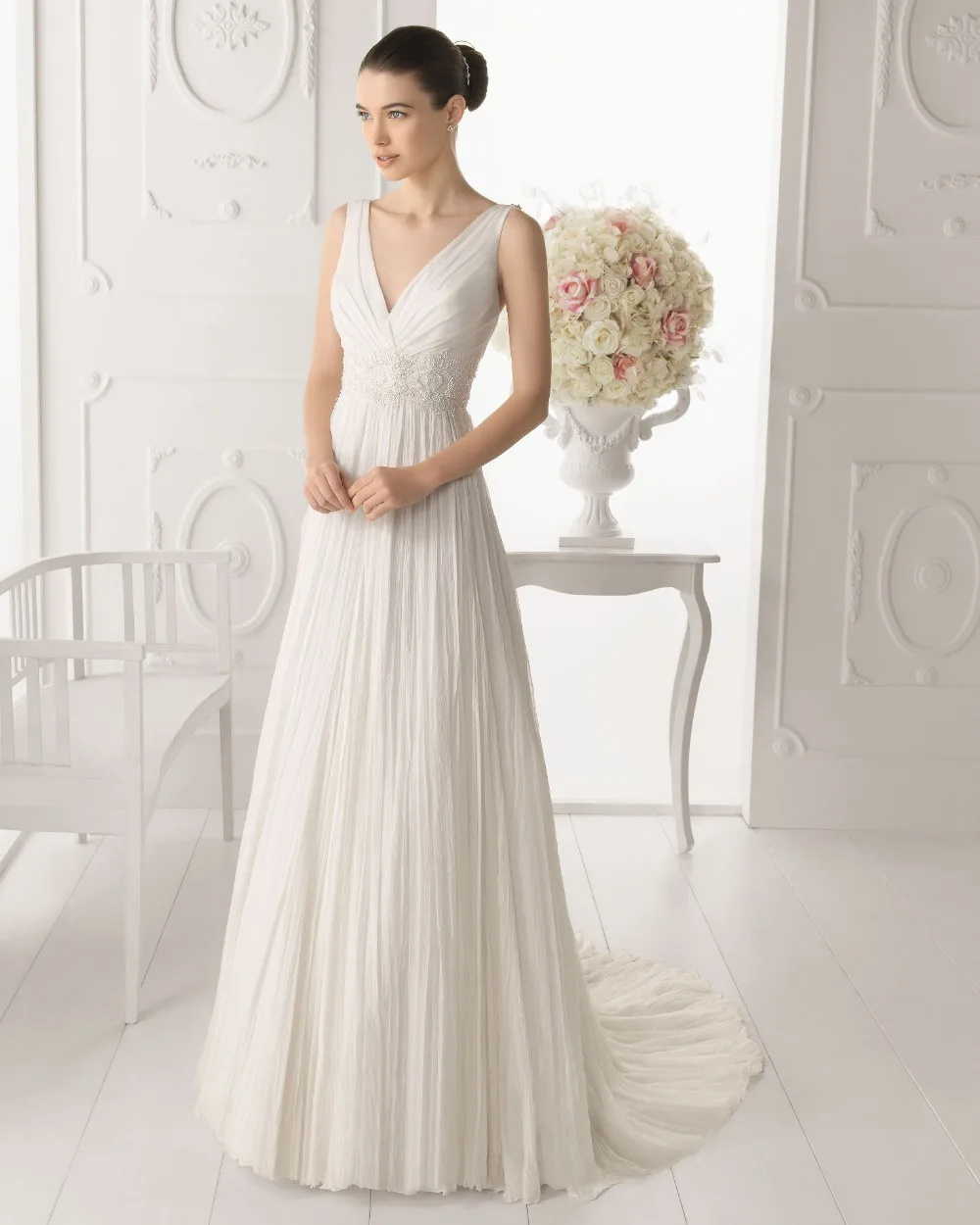 Neue Pretty A-Line V-ausschnitt Lange Weiß Elfenbein Hochzeit Kleid Brautkleid Straps Brautkleid brautkleid Bodenlangen Backless Taste