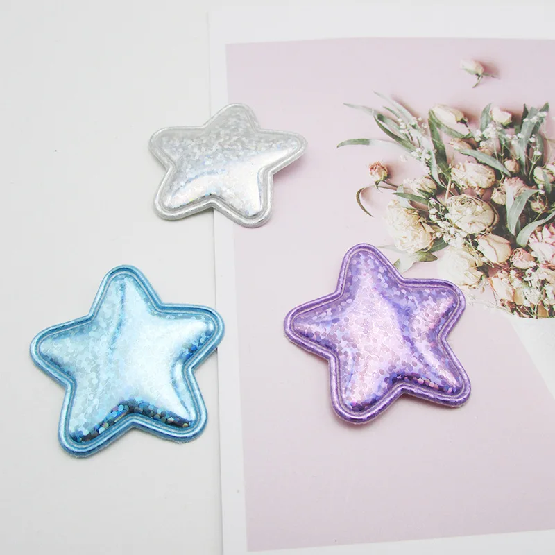 60 Stück/Los 4cm Glitzernde Laser-PU-Stern-Polsterpatches für Baby-Mädchen-Haaraccessoires, Applikationen für Bastelarbeiten, BB-Clips, Ornamente – Detail 12