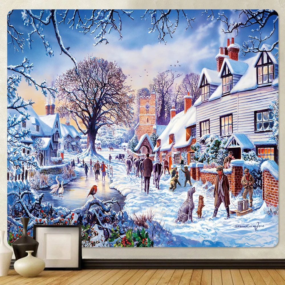 مشهد الثلج لعيد الميلاد ديكور المنزل نسيج الهبي البوهيمي الديكور مشهد مخدر الجدار الشنق ديكور جدار غرفة النوم