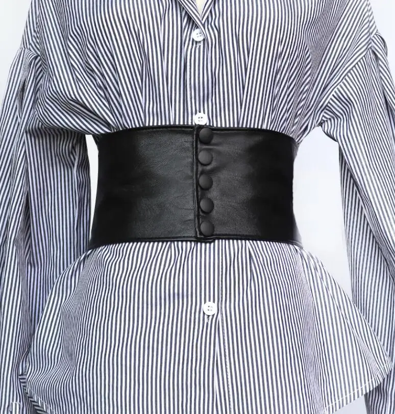 Damska runway moda czarna skóra elastyczna Cummerbunds damska sukienka gorsety pas pasy dekoracji szeroki pas R808