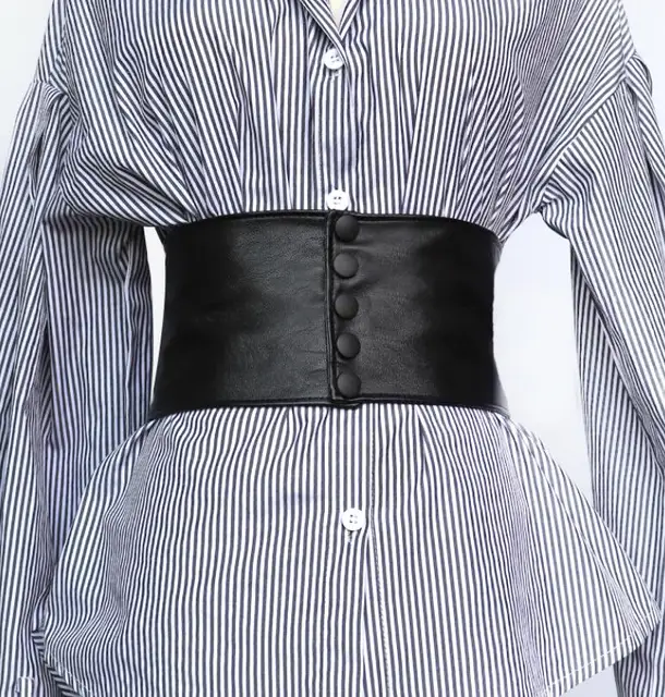 Damska runway moda czarna skóra elastyczna Cummerbunds damska sukienka gorsety pas pasy dekoracji szeroki pas R808