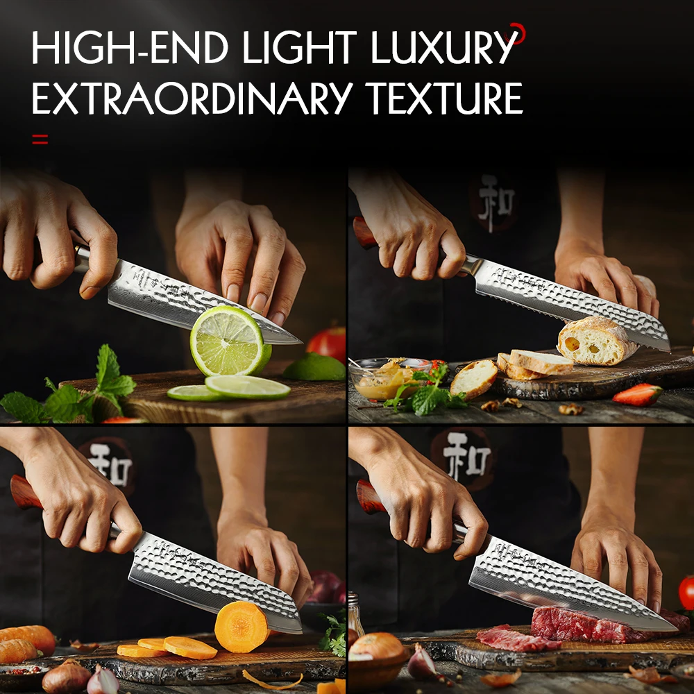 HEZHEN 1-5PC Kitchen Knife Vacuum & Deep Freezer Heat Treatment 73 Layers Powder Steel Sharp Cook Slice Knives