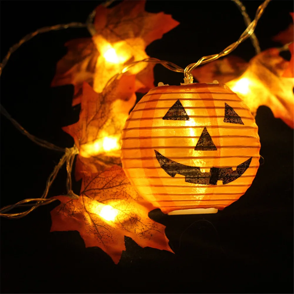 20/10leds Halloween Pumpkin Lantern Maple Leaf String Lights for New Year Christmas Holiday Party Indoor Outdoor Fairy Decor