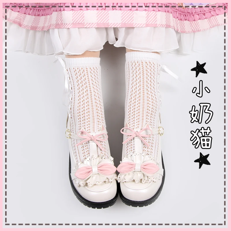 

Japanese tea party sweet lolita shoes vintage round head thick heel women shoes cute lace bowknot kawaii shoes loli cosplay