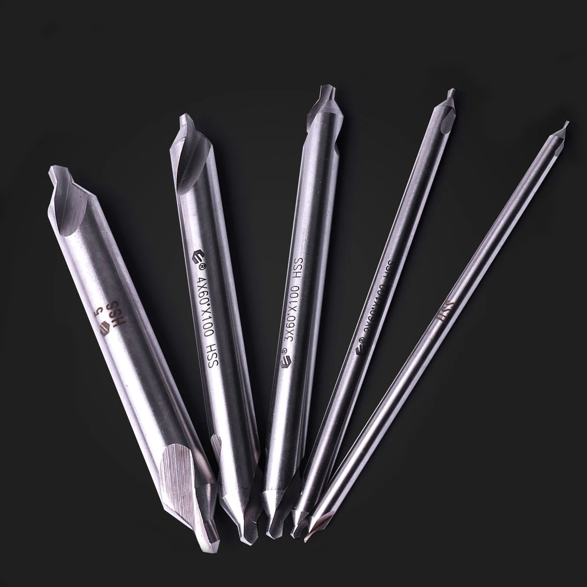 5pcs HSS Lengthened Center Drills Set 1mm 2mm 3mm 4mm 5mm Double Ended 60 Degrees Metal Hole Drill Cutter Combined Drill Bits