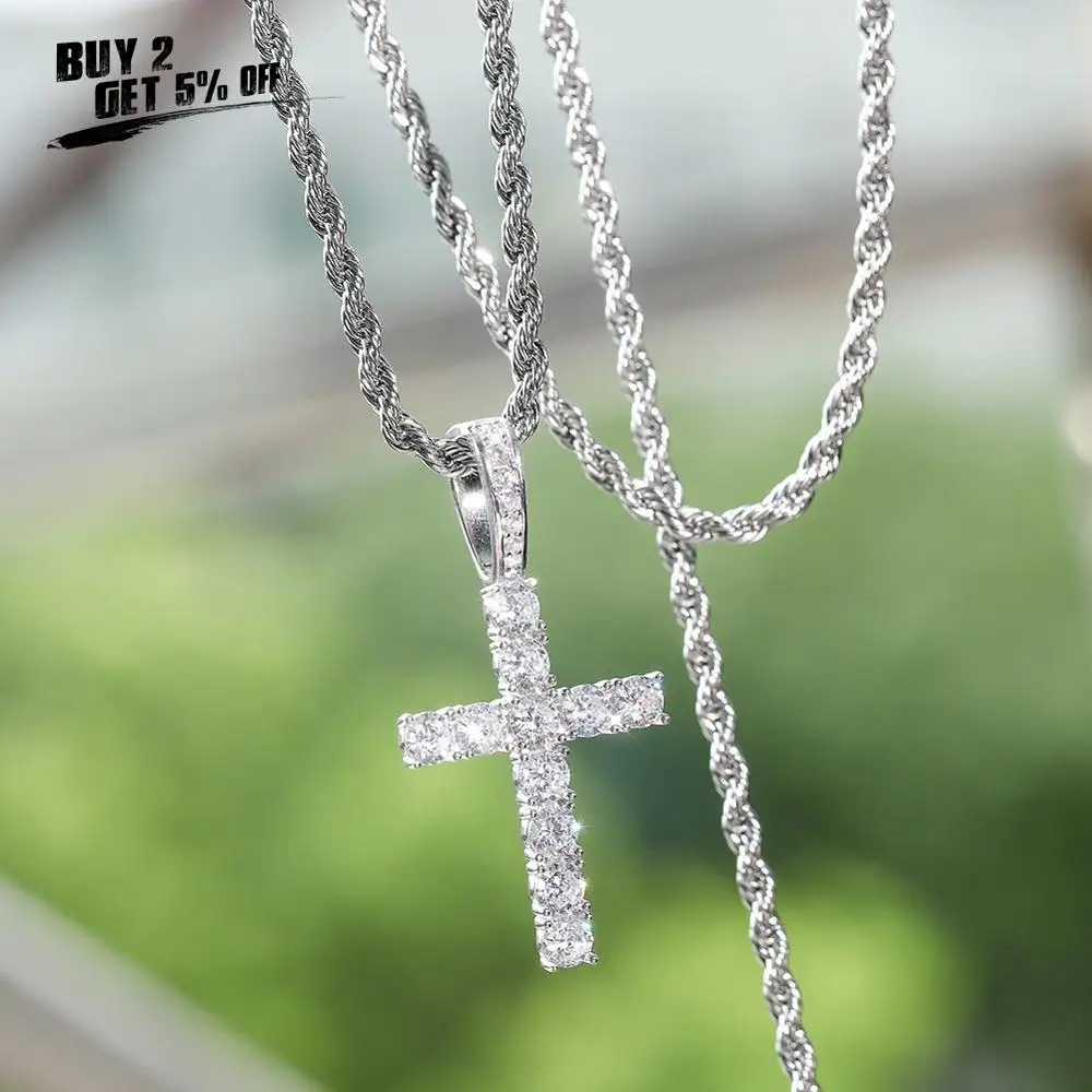 JINAO New  925 Sterling  Pico Harvey Cross Pendant Necklace Micro Pave AAA+ Cubic Zirconia Stones For Gift Hip Hop Jewelry