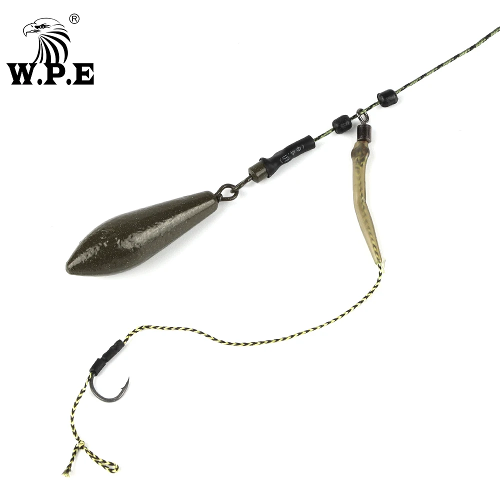 W.P.E 1piece Carp Fishing Rig Hair 30g/40g/50g/60g/70g Europe CarpFish Hook Rig Set Lead Core Line Fishing Group with Sharp Hook