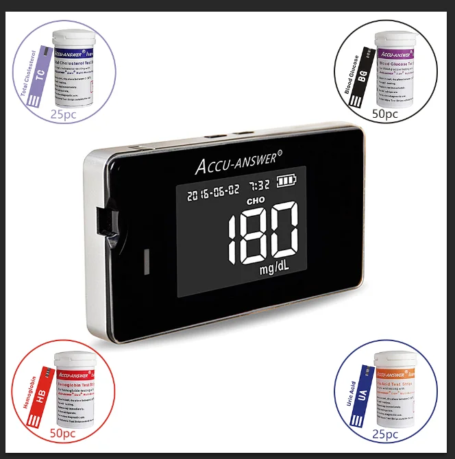 ACCUANSWER Glucose Meter Cholesterol Uric Acid&Hemoglobin Blood Glucose replace Test strips kit for Diabetes Gout Device