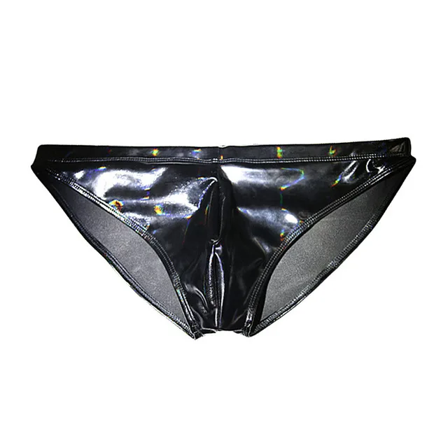 Men Sexy Shorts Customized Underwear Glossy Faux Leather Shiny Couple Wear Black Stylish