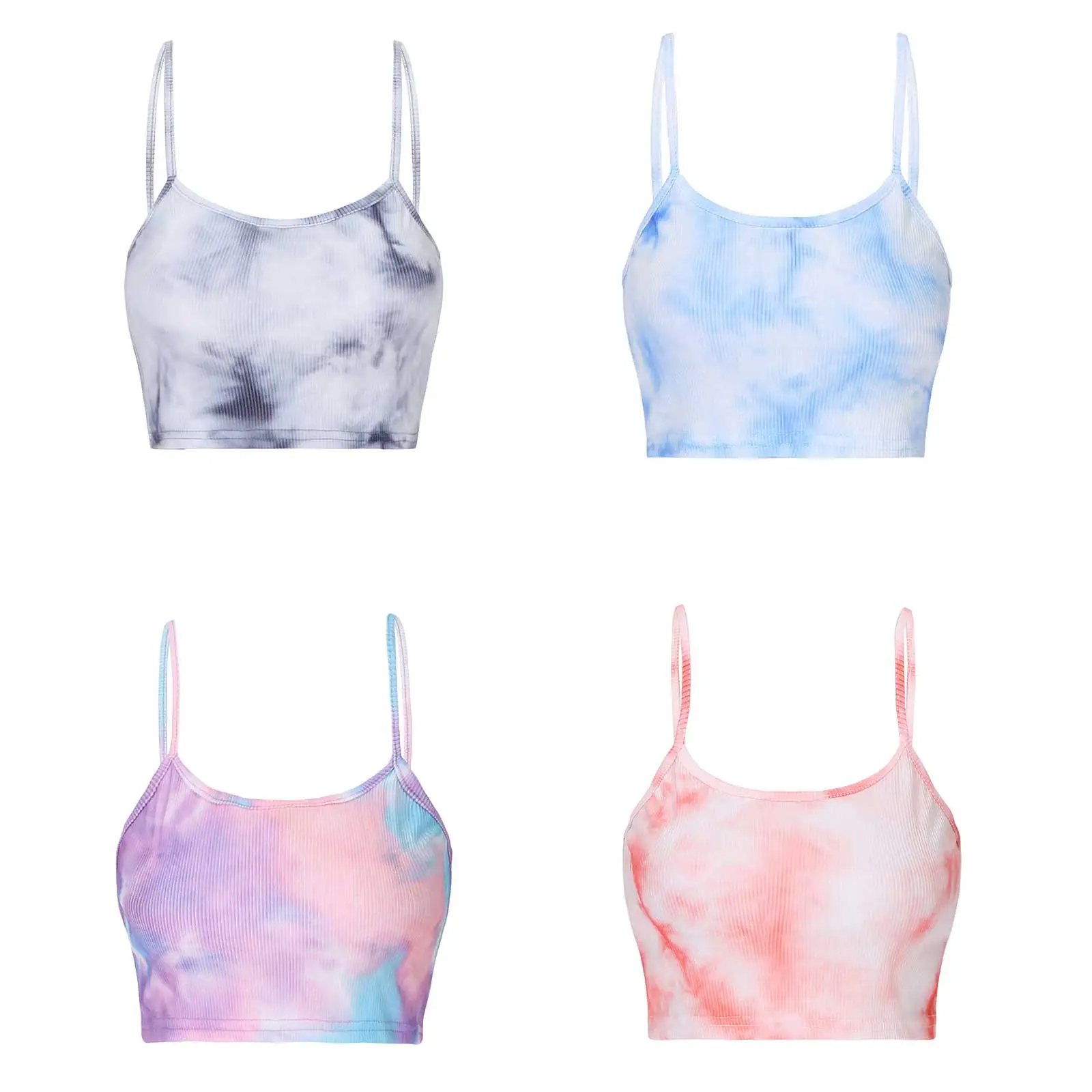 2021 New Fashion Women Sportwear Spaghetti Strap Crop Top Sexy Bodycon Sleeveless Tie Dye Tube Top Workout Basic Plain Camisole