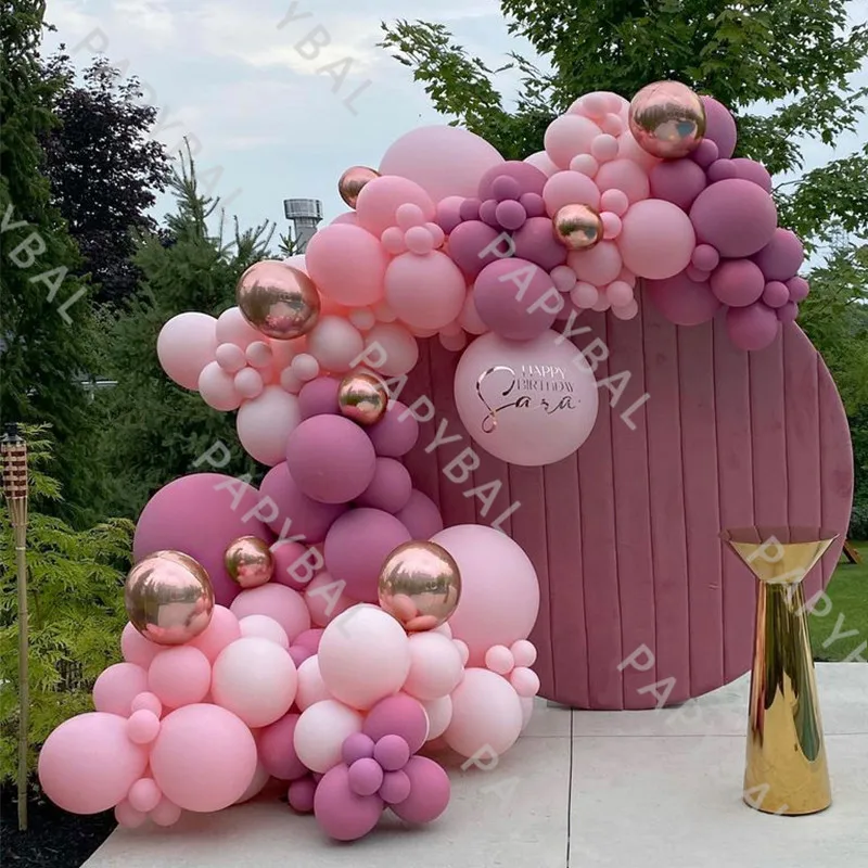 

122Pcs Rose Pink Double Layer Balloon Arch Garland Kit Chrome Rose Gold Latex Balloons Set Wedding Birthday Party Globos Decor