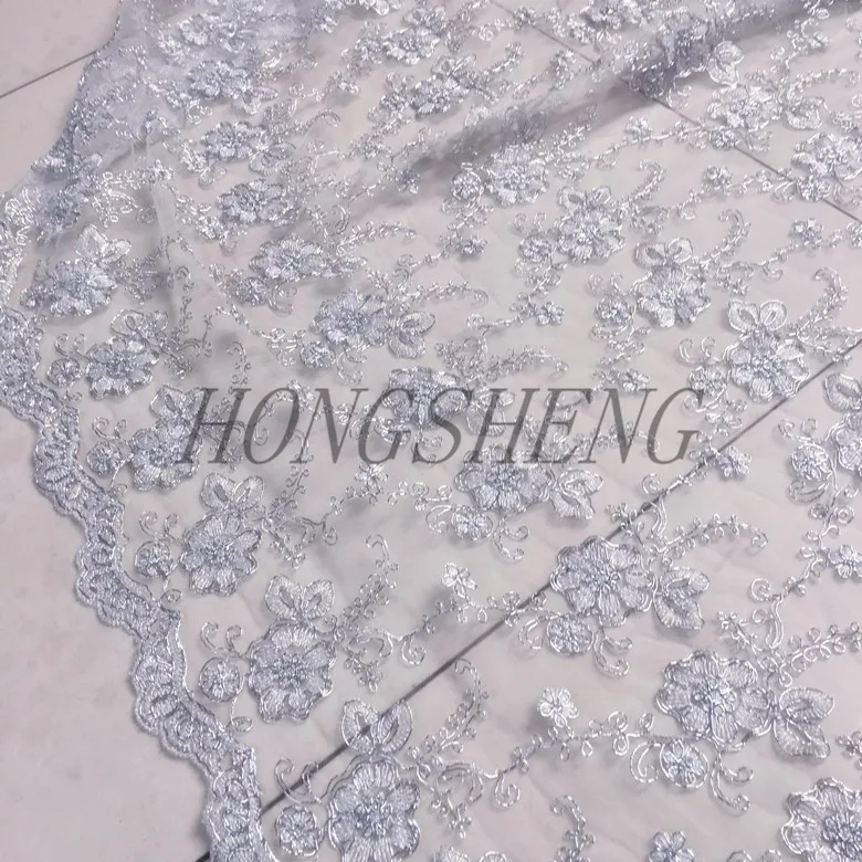 Silver white car bone embroidery lace fabric dress high-end tablecloth fabric