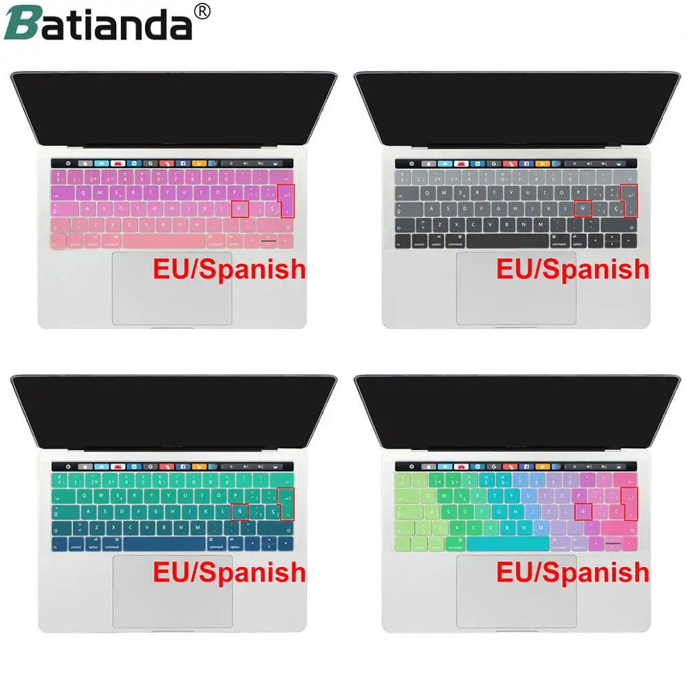 EU layout Spanish Keyboard Cover Gradient Color for 2016/2017/2018 MacBook Pro Retina 13