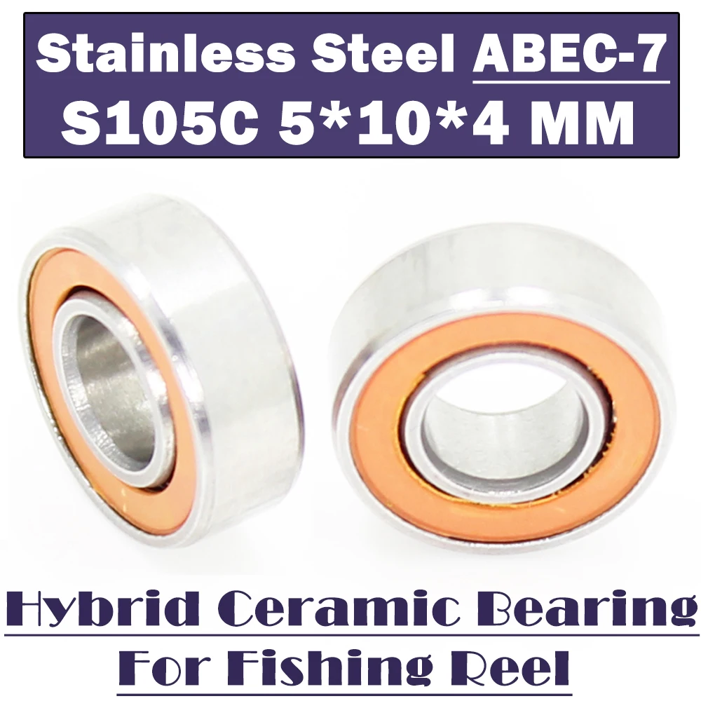 S105 2OS Bearing 5*10*4 mm CB ABEC-7 ( 2 PCS ) Stainless Steel Hybrid Ceramic Bearing Ocean Fishing Ball Bearings S105C