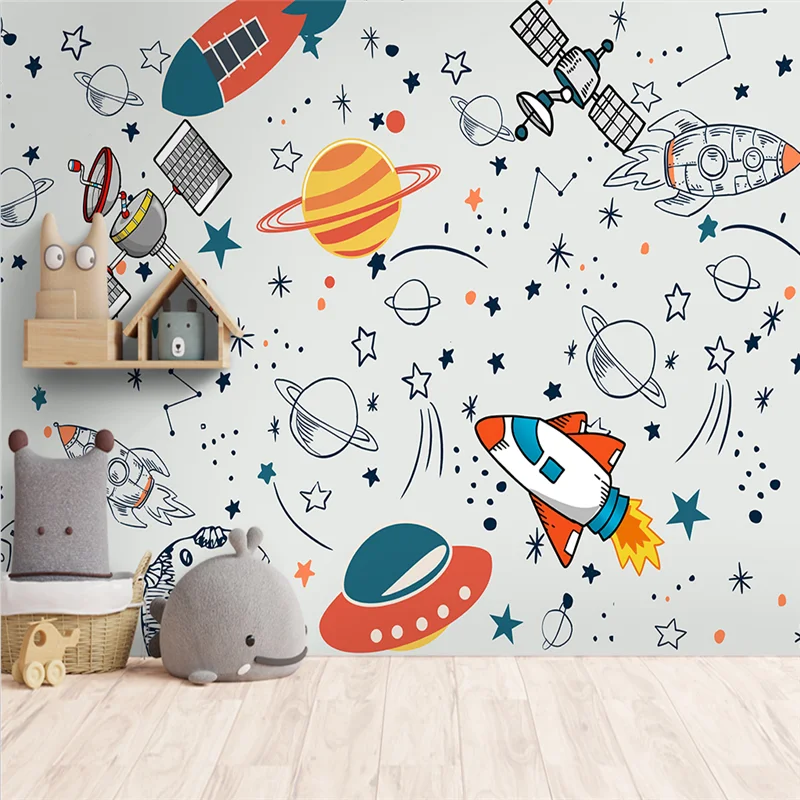 

beibehang Custom Space Astronaut Rocket Planet Satellite wallpaper for Children's Room TV Background mural home decor Wall paper