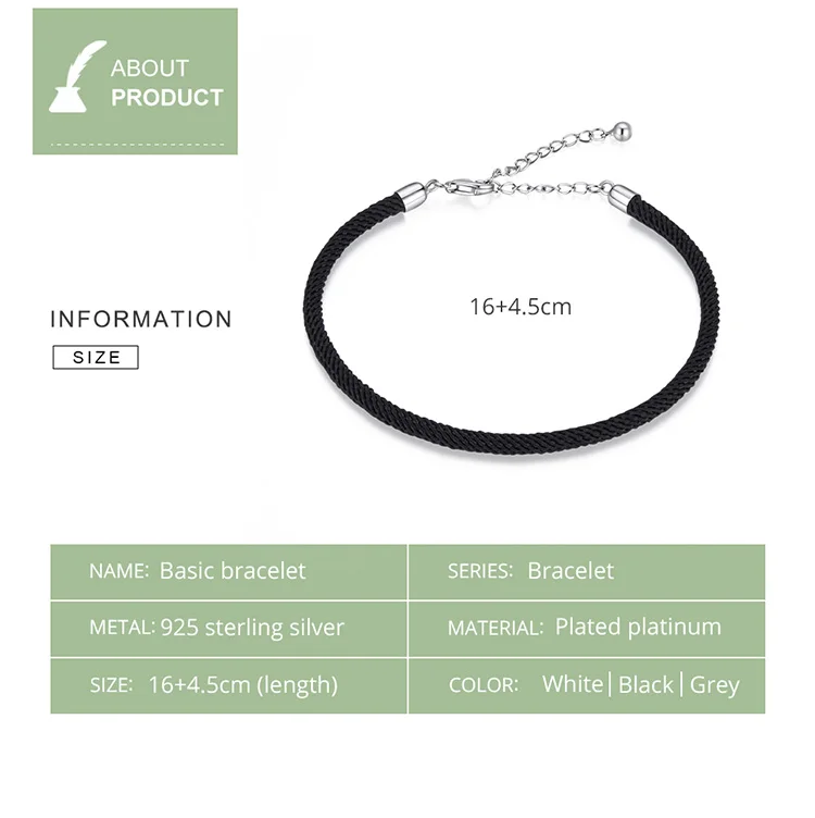 WOSTU 100% Real 925 Sterling Silver Red Black Gray White Rope Bracelet Classic Lucky Bangle Fit Beads Charms DIY Jewelry Making view 6