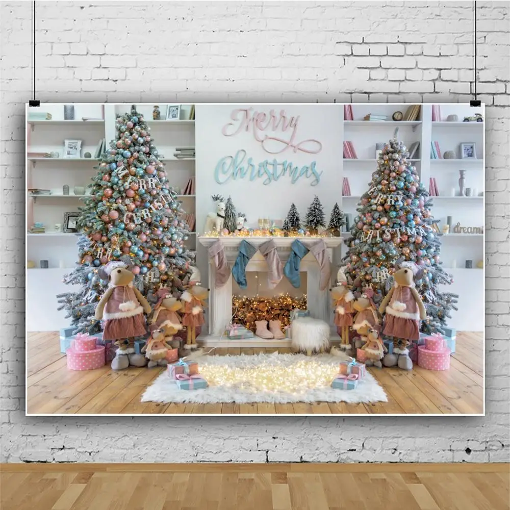 Merry Christmas Treeเตาผิงตุ๊กตาของเล่นเด็กภาพพื้นหลังฉากหลังการถ่ายภาพฉากหลังไวนิลPhotophone Photozone