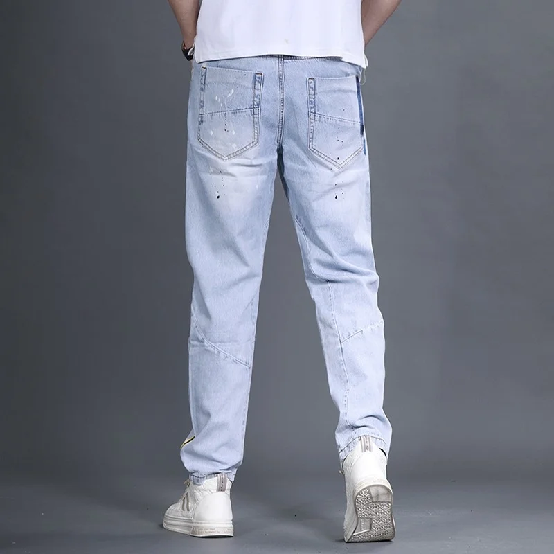 Men Summer Loose Fit Hole Ripped Jeans Side Striped Hip Hop Denim Harem Pants Casual Streetwear Man Long Trousers Fashion Jeans