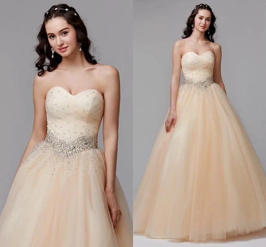 Luxuriöses Champagner Quince anera Kleid Schatz Kristalle Perle Abschluss ball Party Prinzessin süß 16 Ballkleid Vestidos de 15 Años