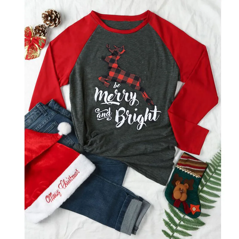 T-shirt da donna t-shirt da donna gotica t-shirt a maniche lunghe in stile Merry Christmas t-shirt da donna calda da donna