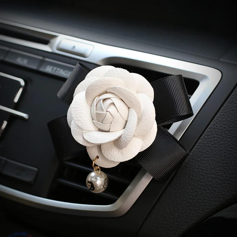 Charming Pearl Camellia Flower Car Air Freshener Outlet Vent Clip Car Perfume Diffuser Ornaments Accessories for Female Girls