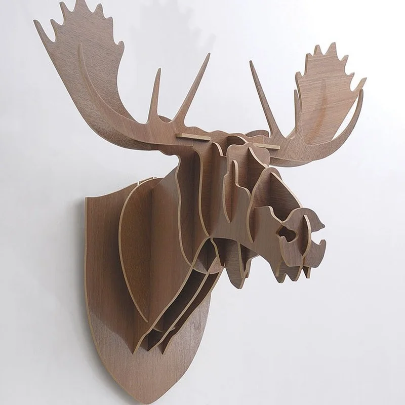 Modern Art 3D Puzzle Wooden DIY Creative Moose Head Wall-mounted Wood Gift Craft Home Decoration Murals Nordic Decor Handmade