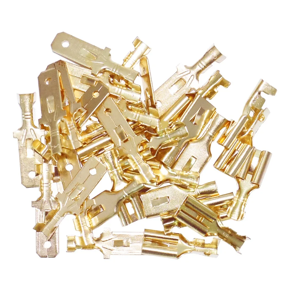 100 Stück/Set 7,8mm Crimpverbinder mit Widerhaken, Weiblich und Männlich, Gold Messing/Silber, für Auto-Lautsprecher und Elektrokabel – Detail 1