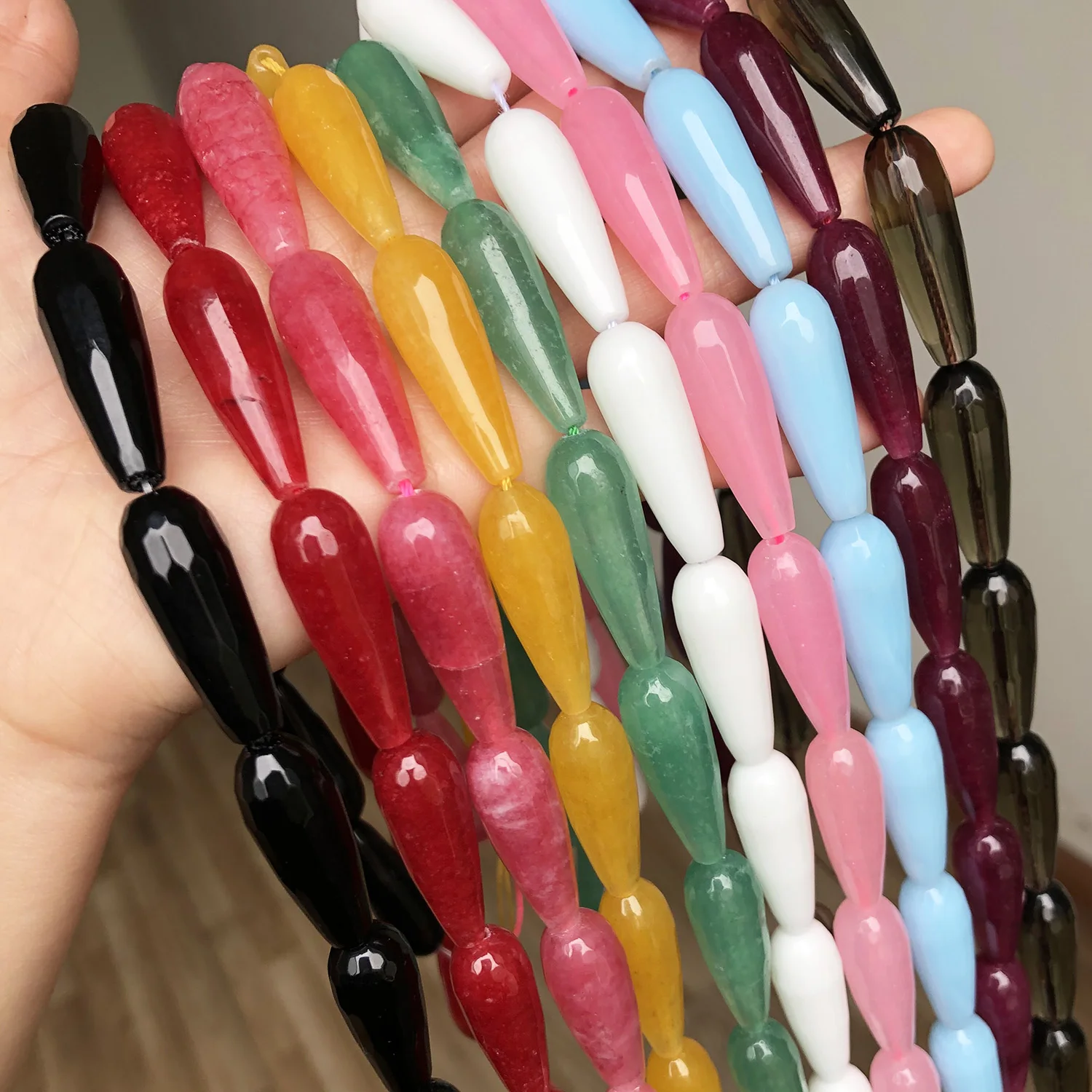 10*30mm Water Drop Angelite Jades Stone Beads Natural Faceted Loose Spacer Beads for Jewelry Making DIY Bracelet Accessories