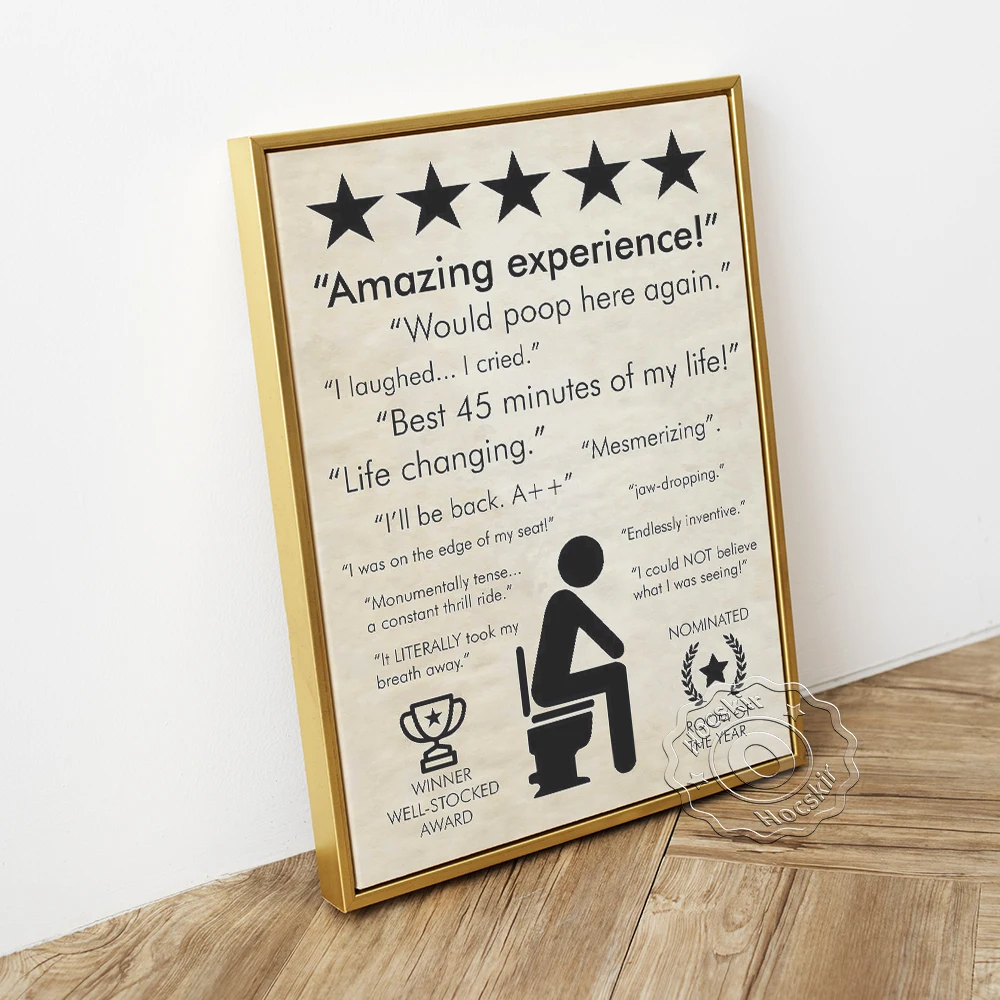 Five Star Rating Toilet Sign Vintage Poster, Restroom Good Reputation Slogan Art Prints Wall Picture, Minimalist Bathroom Decor