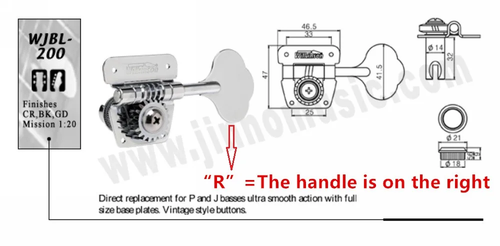 Open Frame wilkinson Electric Bass Guitar Machine Heads Tuners Guitar Tuning Pegs WJBL-200 Chrome Silver Made In Korea