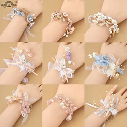 Bride Bridesmaid Wrist Flowers Wedding Prom Party Bridal Bracelet Pearl Hand Flowers Lace Wristband Supply Accessoriesewelry