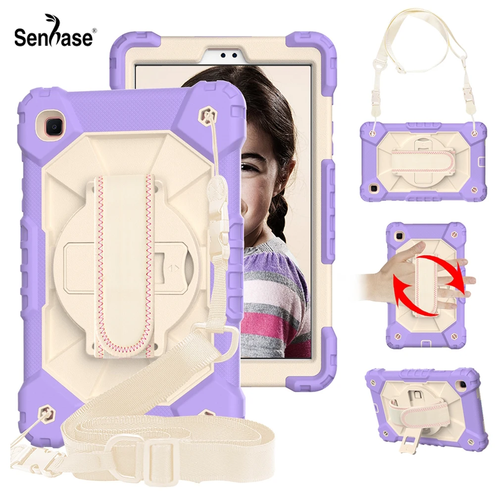 

For Samsung Galaxy Tab A7 Lite 8.7 2021 SM-T220 SM-T225 Case Kids Safe Silicon + PC Shoulder Strap Shockproof Stand Tablet Cover