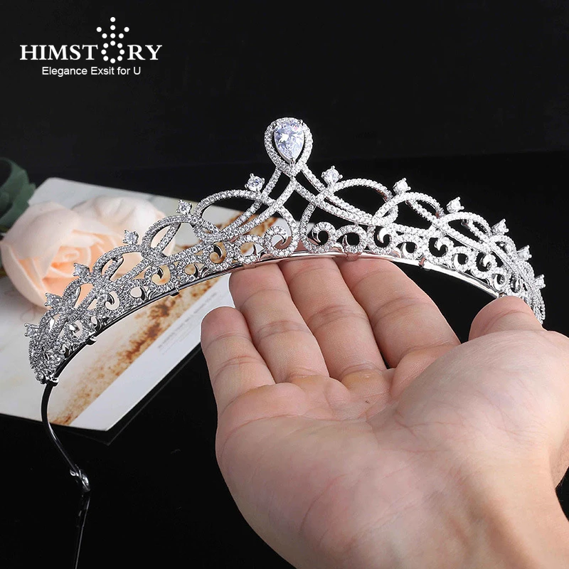 Himstory Sprankelende Zirkoon Bruids Tiara 'S Bekroont Rollende Ontwerpen Bruids Hoofdbanden Bruiloft Hoofdaccessoires Avondhaar Sieraden