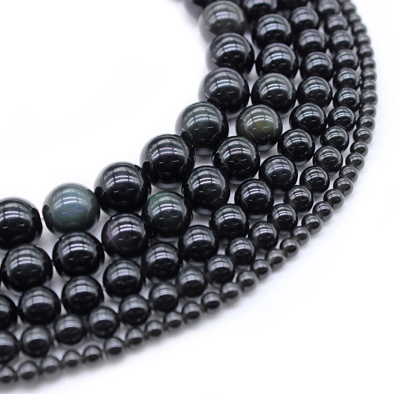 Natural Stone Black Obsidian Stone Round Loose Beads 15\