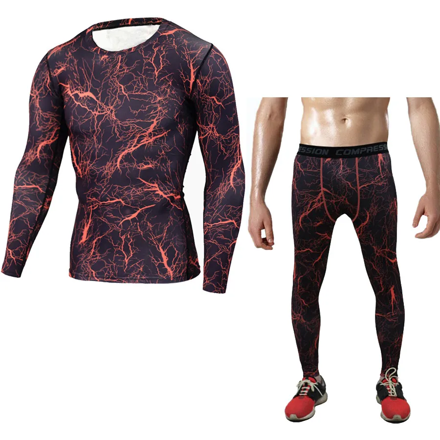 MMA Bodybuilding Tracksuit Quick Dry Fit Sport Suit Exercise Fitness Gym Training Running Compression Shirt Leggings Sportwear
