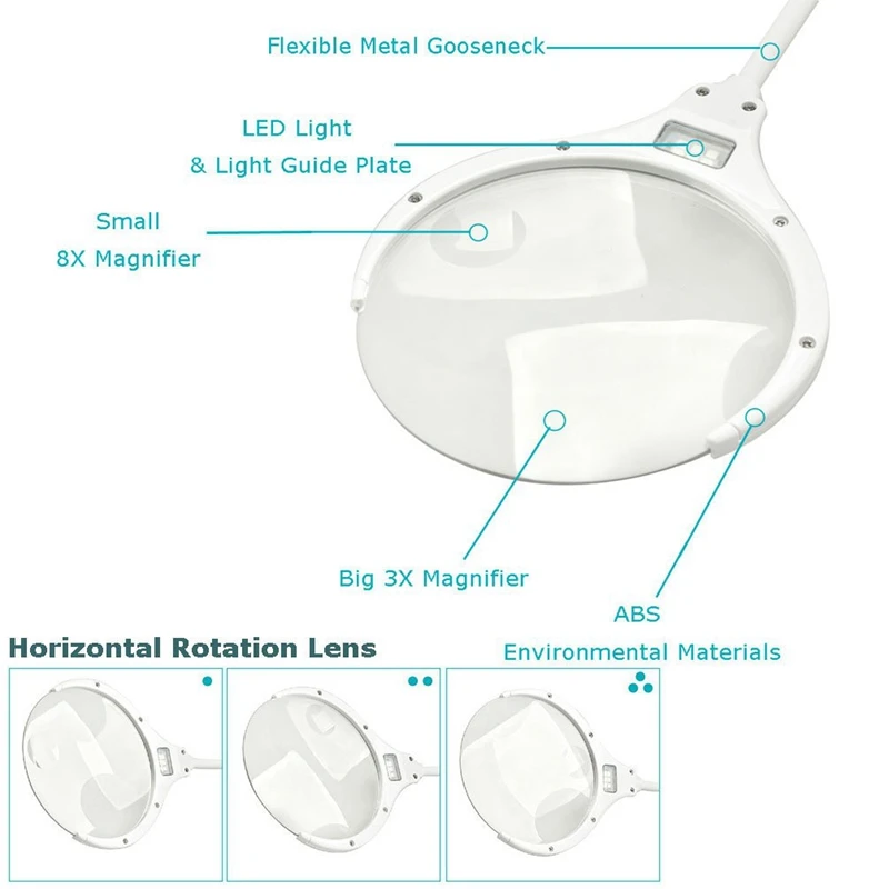 المكبر المحمول 3X 8X ، مصباح طاولة Led ، عدسة مكبرة قابلة لإعادة الشحن ، مع ضوء للحرف اليدوية ، الهوايات
