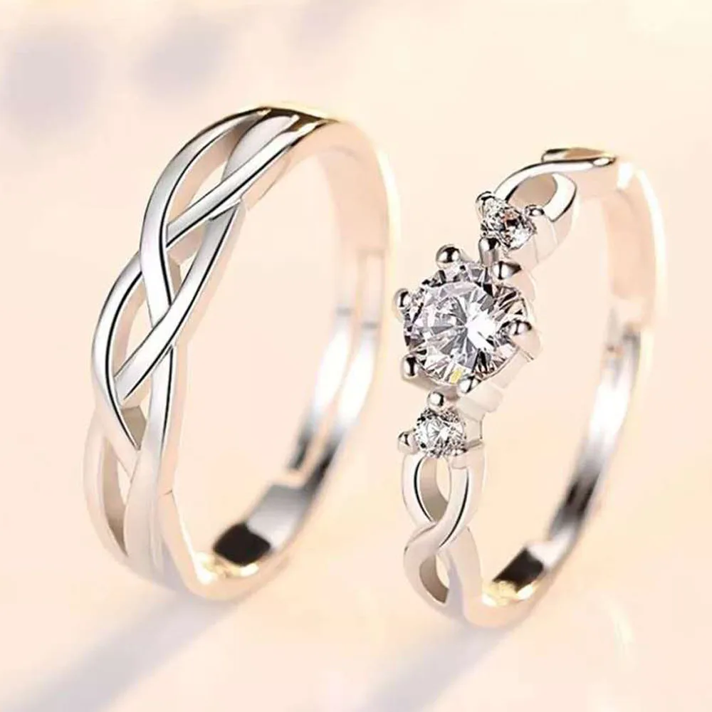 Coppe Silver Plated Resizeable 1Pair Classic Couple Wedding Engagement Ring Valentine Gift Open Jewelry Wholesale Dropshipping