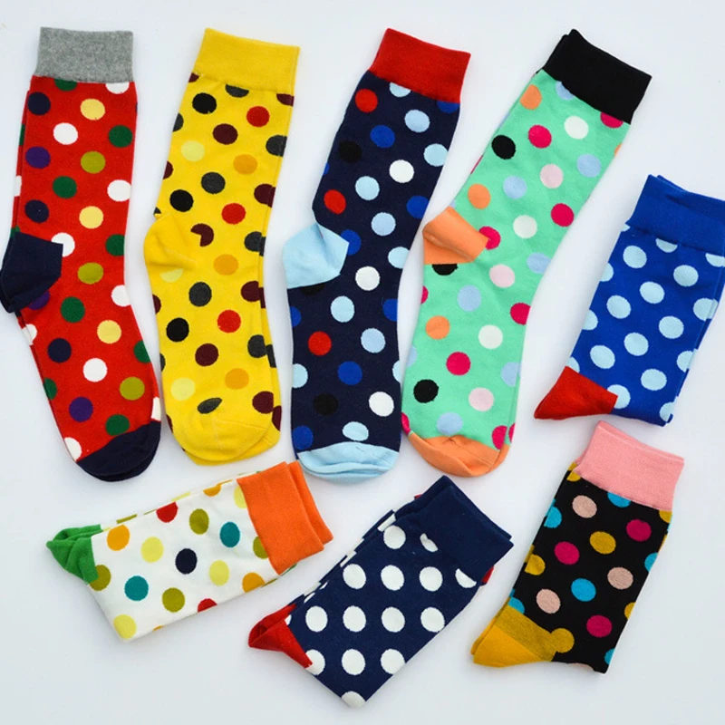 Qisin 1Pairs Mode Bunte Dot Baumwolle Mann Glücklich Socken Persönlichkeit Flut Marke Harajuku Casual Lustige Socken Frauen Paar Meias