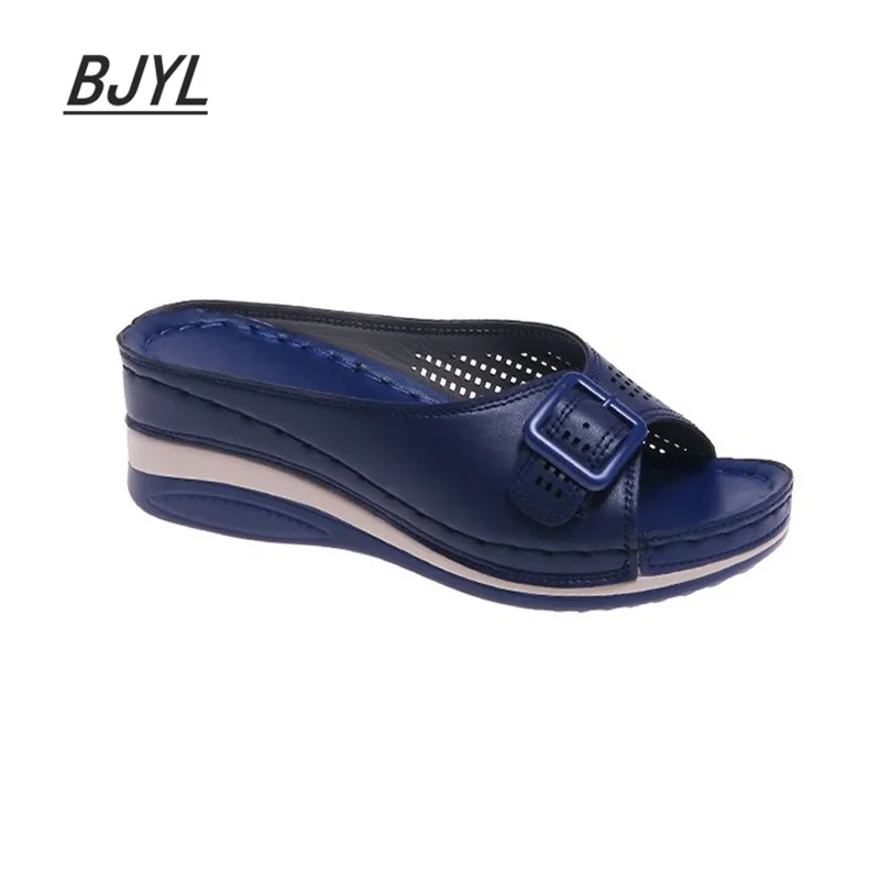 Large Size Slippers Female 2021 Summer One-word with Fish Mouth Sandals and Slippers Slope Heel Platform Slope Heel Casual Shoes