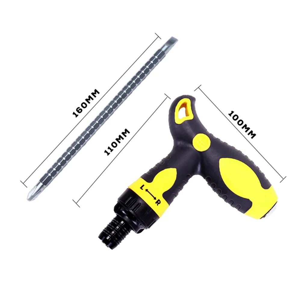 Screwdriver CR-V Steel T-type Handle Magnetic Ratcheting Screwdriver Double Head Quick Effortless Hand Repair Tool Screw Driver
