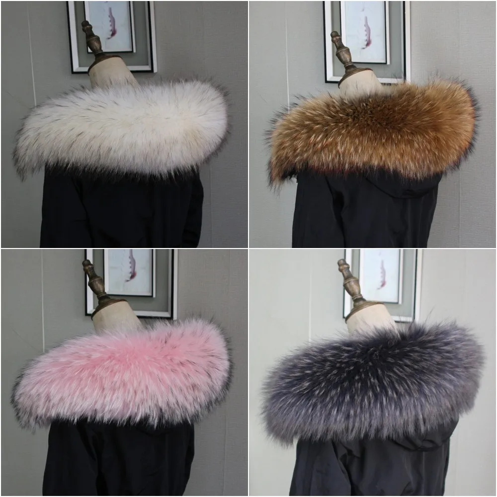 JKP 2021 real raccoon fur collar big winter scarf shawl decoration  woman shawl  neck warm scarf genuine  fox fur collar