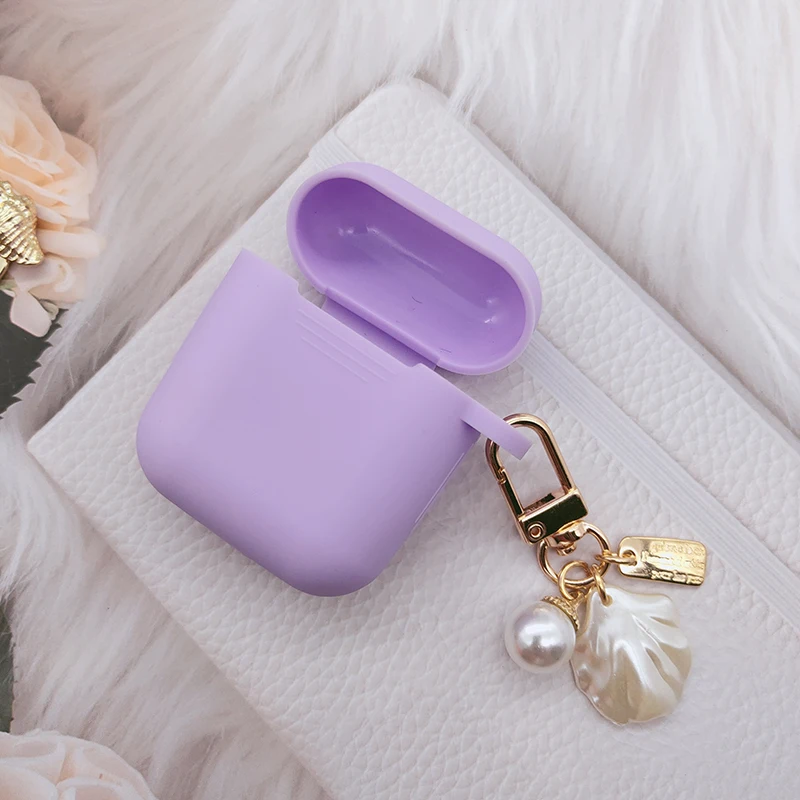 AirPods用の豪華なパールシェルペンダント装飾、ワイヤレスシリコンイヤホンケース、かわいい金属製キーホルダー付きカバー、3 pro2,4