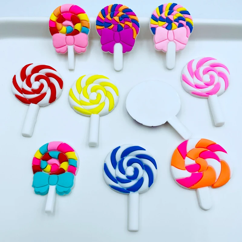 10 Pcs Kawaii New Cute Cartoon Lollipop Series Soft Rubber DIY Scrapbook Flat Back Bow Charm Decorate Accessories D17