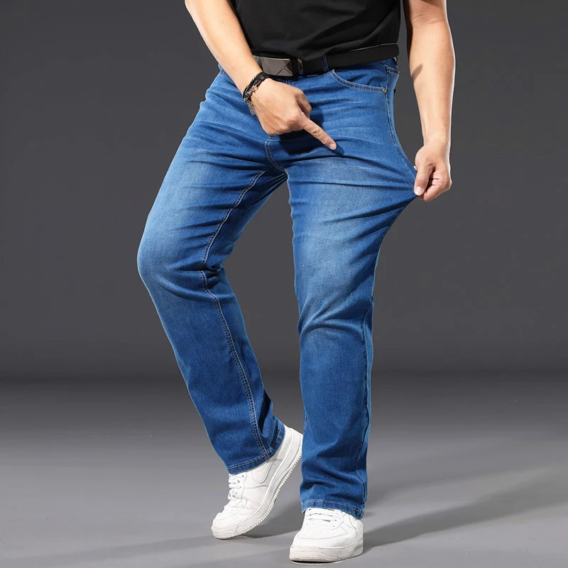 40 42 44 46 48 50 dżinsy w dużych rozmiarach klasyczna kieszeń moda marka odzież męska prosta luźna biznesowa niebieska w stylu casual jeans