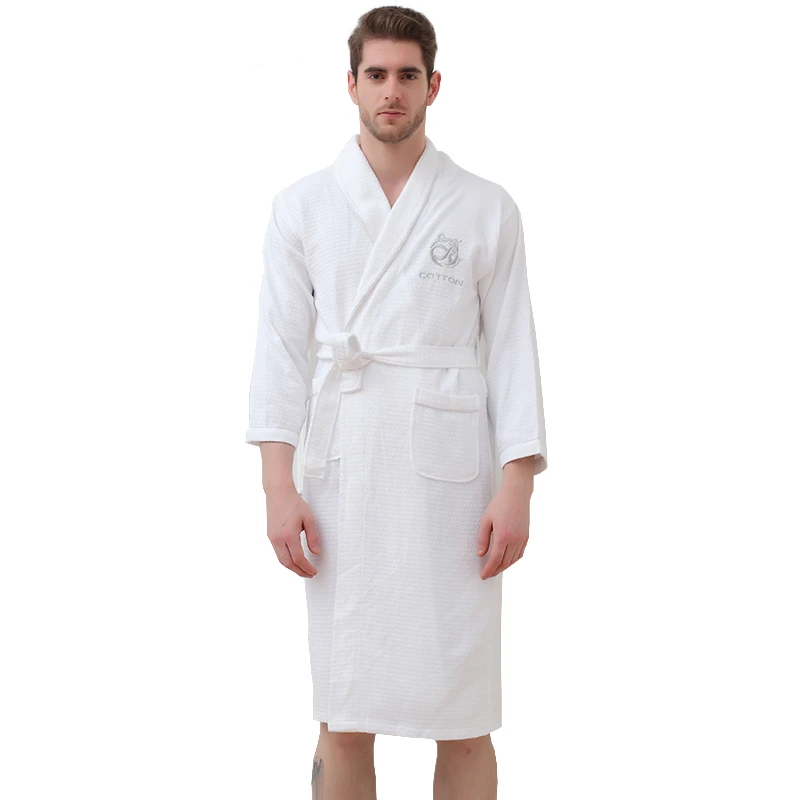 Bath Robe Waffle Men 100% Cotton Summer Long-sleeve Mens Sweat Evaporate Couples Bath Robes Hotel SPA Robes Dressing Gown