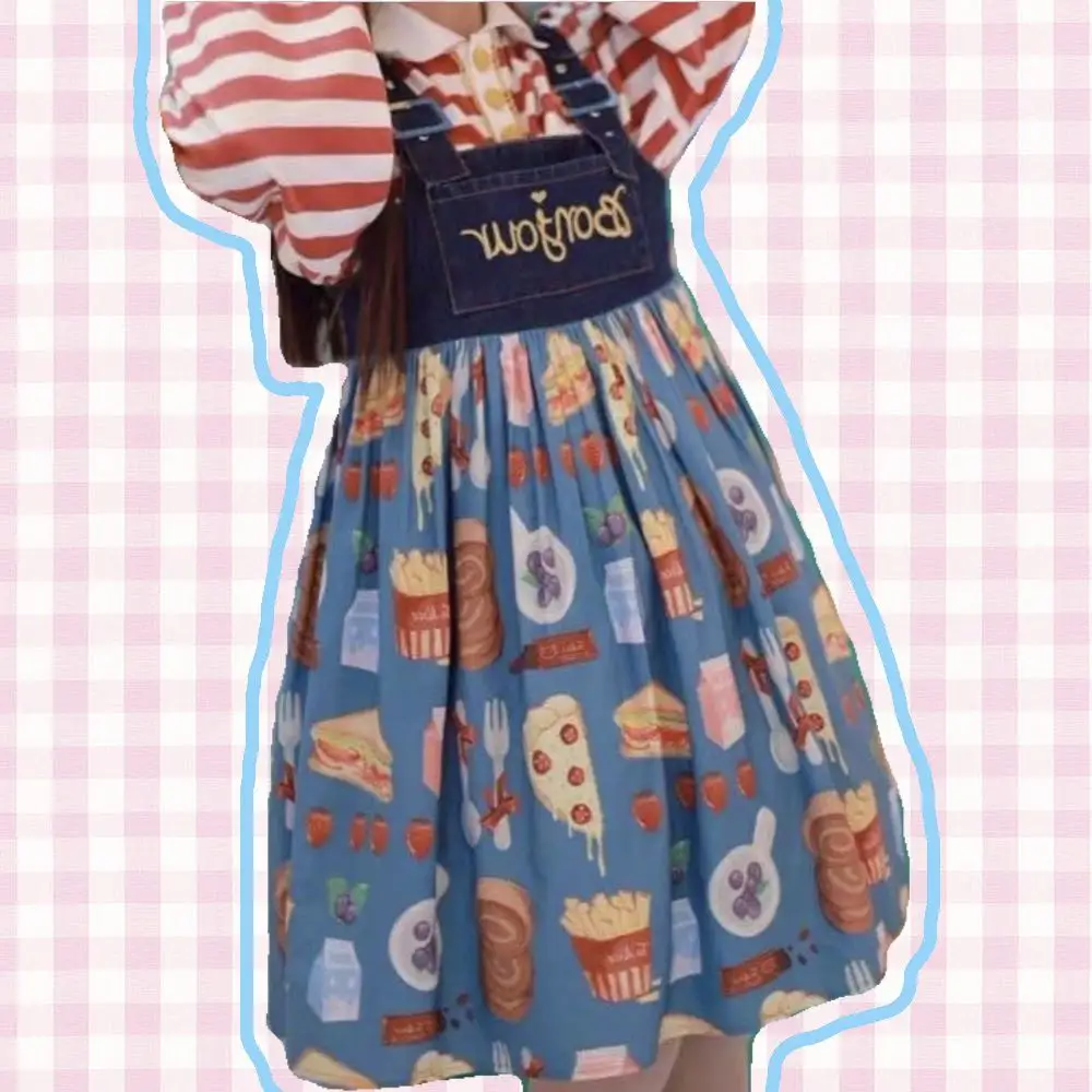 Vestido de lolita japonês fofo cós alto, vestido vintage costurado estilo vitoriano para meninas e adolescentes