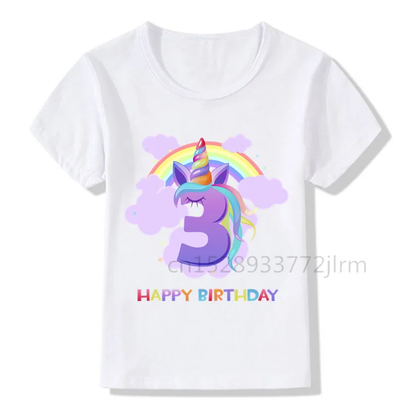 

Kids Happy Birthday Rainbow Unicorn Number T Shirt Children T-shirt Boy Girl Gift Tshirt Present Family Outfit