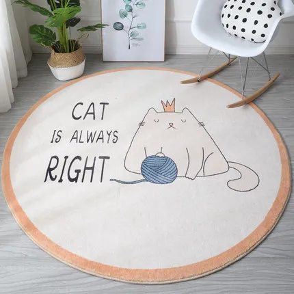 Round Cartoon Cat Floor Mat for Children, Non-Slip, Soft, Bedroom, Living Room, Creative