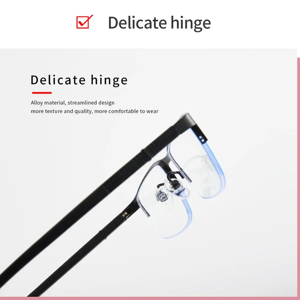 Anti Blue Light Metal Half Frame Myopia Glasses Men Ultralight Finished Shor Sighted Eyewear Women -1.0 -1.5 -2.0 -3.0 -4.0
